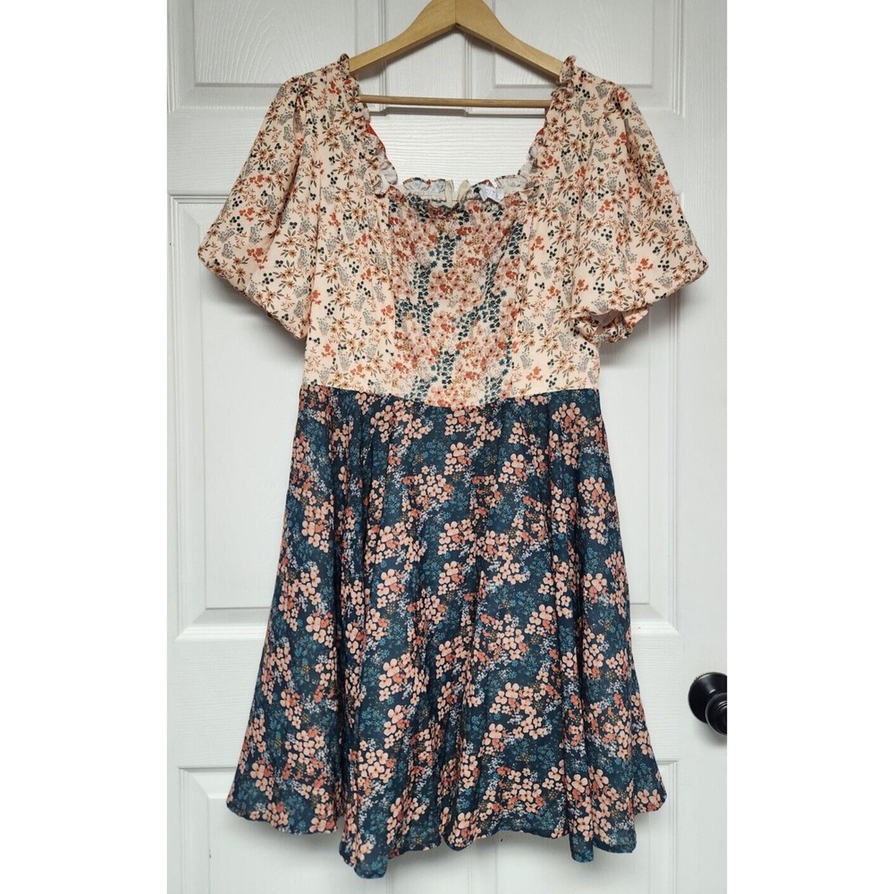 Ivy City Co Flowers For All Dress Womens XL Short sleeve Midi Cottage Peasant